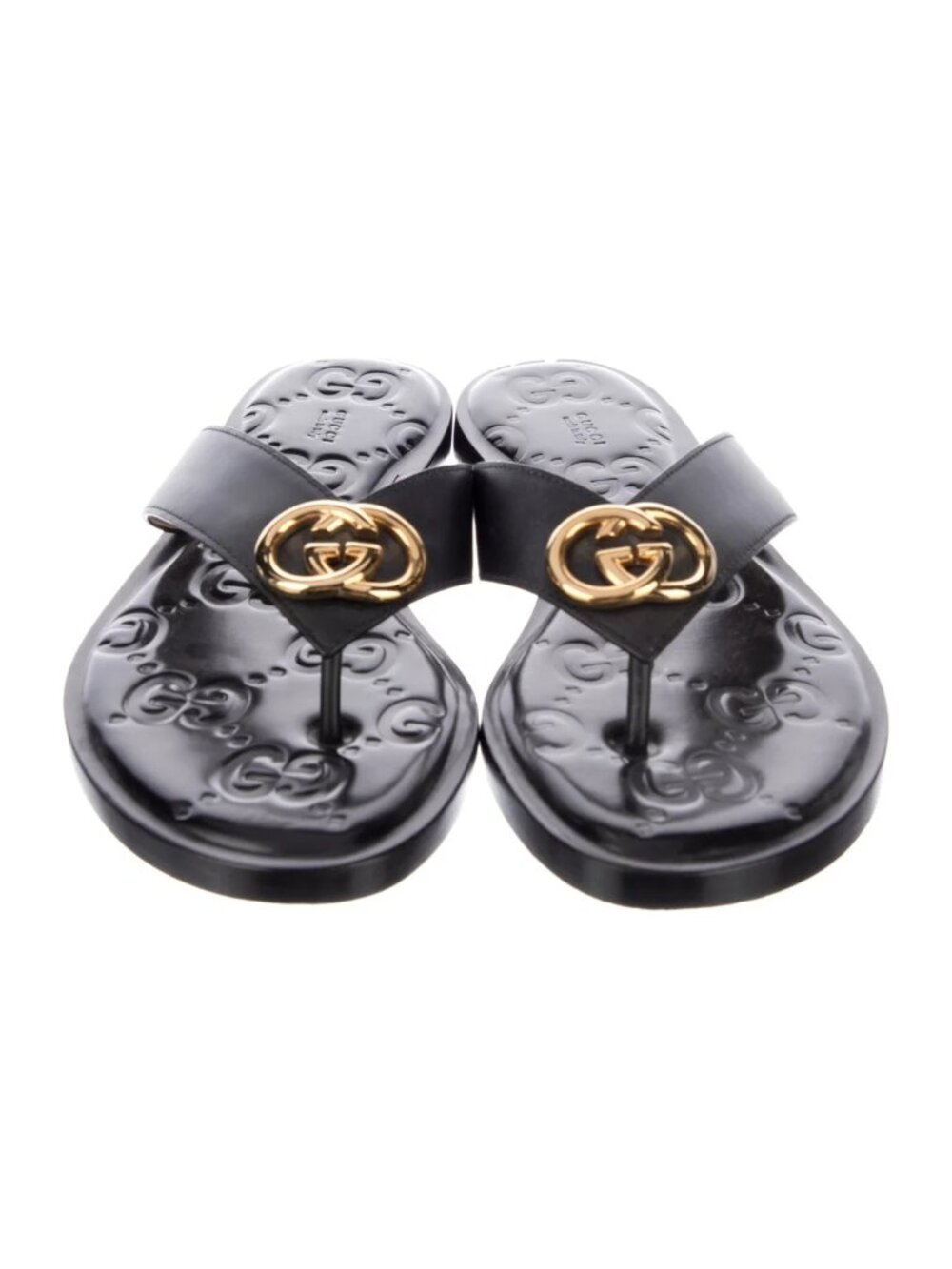 Gucci GG Marmont Interlocking G Sandals Black Gold Size 40 US 9.5/10 - Picture 5 of 10